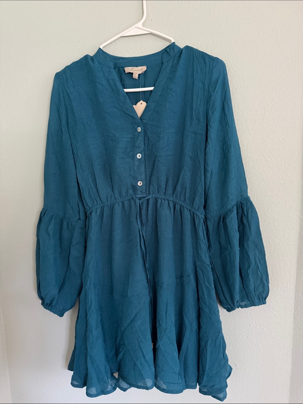 Women's Teal Mini Dress with Button Front